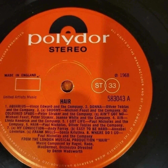 HAIR 1968 LP made in England Polydor Stero London Cast - Picture 4 of 7